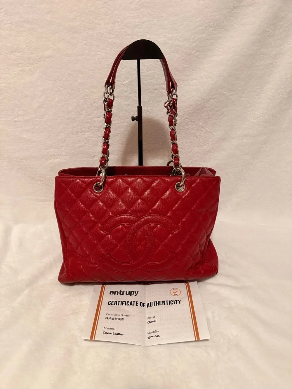 Chanel Grand Shopping Tote GST Red Quilted Caviar Leather w/ Entrupy COA
